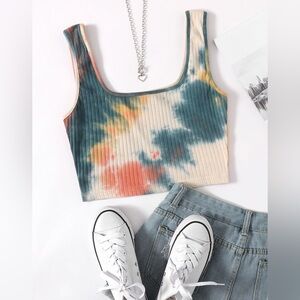 Rib Knit Tie Dye Crop Tank Top Size SMALL